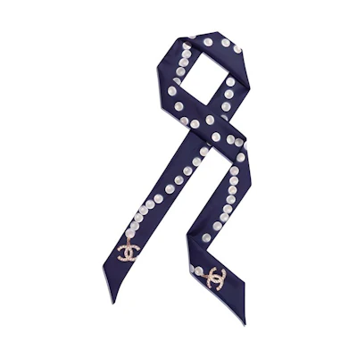 (Women) CHANEL Twilly Silk Scarf Ribbon for Women - Blue AA1208-X129721-E048