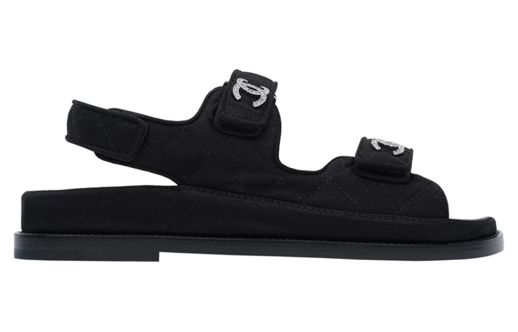 Order (W) 香奈儿黑色魔术贴平底时尚凉鞋 G31848-X51653-94305