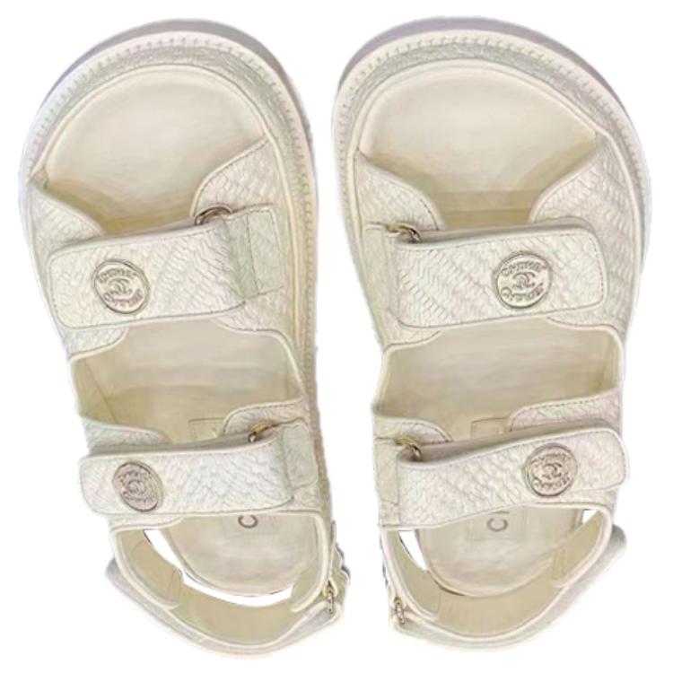 Shop (W) Chanel Velcro Sandalia Plana Blanca 'Fashion Slide' G35927-X56385-0M658