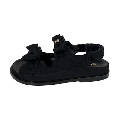 (W) Chanel Velcro Open-Toe CMFT Black 'Fashion Slide'