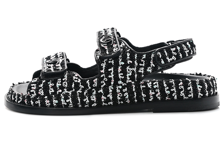 (W) Chanel Velcro Open-Toe Sandal 'Black'