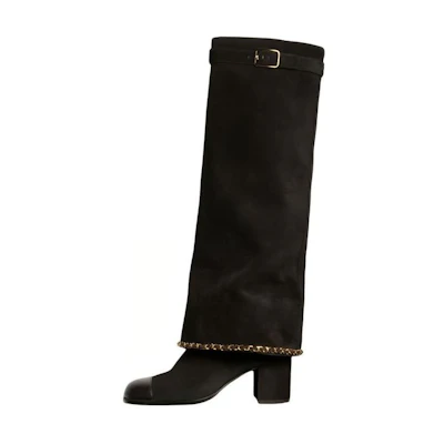 (W) Chanel Velour Calfskin High-Top Boot 'Black'