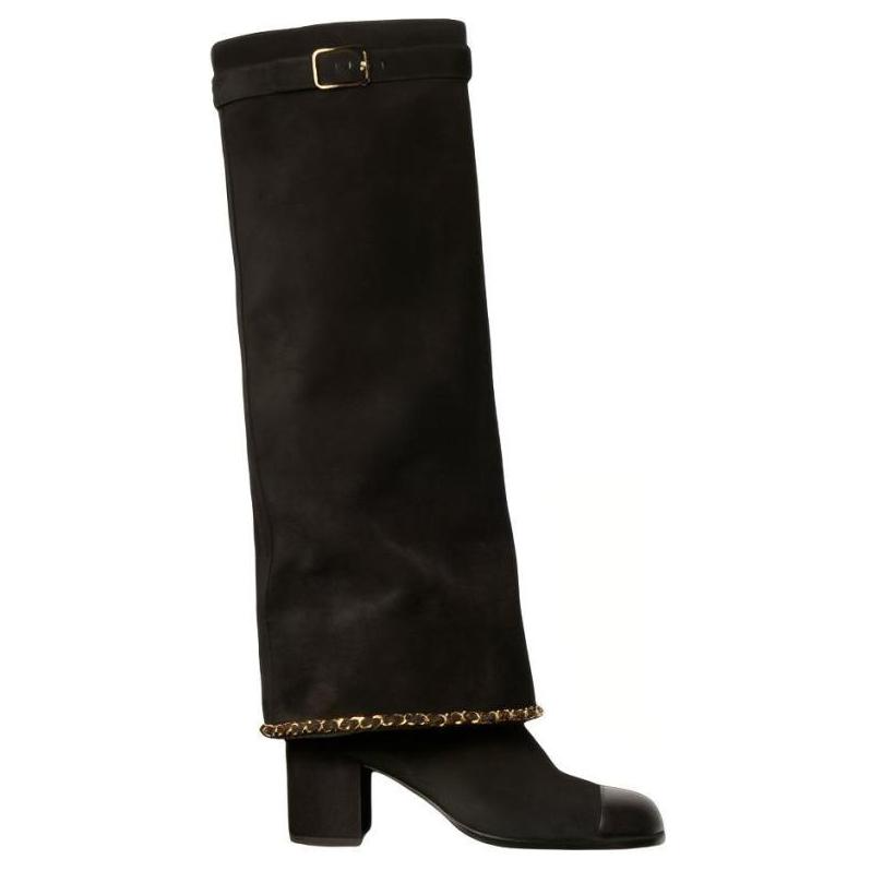 Order (W) Chanel Velour Kulit Anak Lembu Boot Tinggi 'Hitam' G39345-X56709-94305