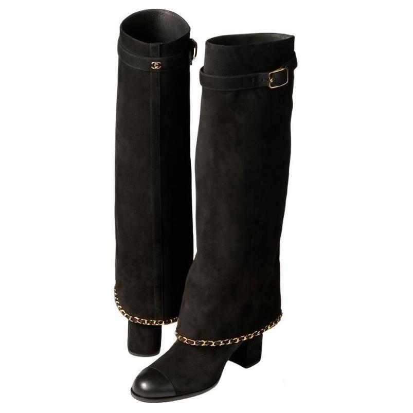 Lookbook (W) Chanel Velour Kulit Anak Lembu Boot Tinggi 'Hitam' G39345-X56709-94305