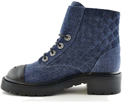 (Women) Chanel Velvet and Shiny Calfskin Warm Height-Increasing Short Boots 'Blue Black' G36424-Y55367-K3017 (Women) Chanel Velvet and Shiny Calfskin Warm Height-Increasing Short Boots 'Blue Black' G36424-Y55367-K3017