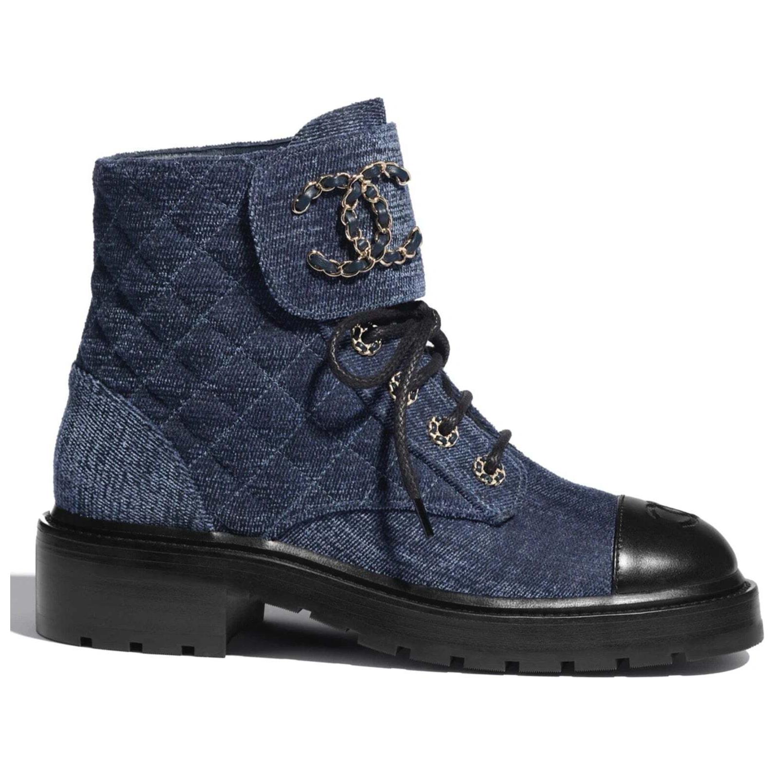 Order (W) シャネル レディース ベルベットとカーフスキン身長アップショートブーツ 'ブルーブラック' G36424-Y55367-K3017