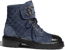 Order (W) Botas Cortas Altura Aumentada Chanel Terciopelo y Cuero Brillo 'Azul Negro' G36424-Y55367-K3017