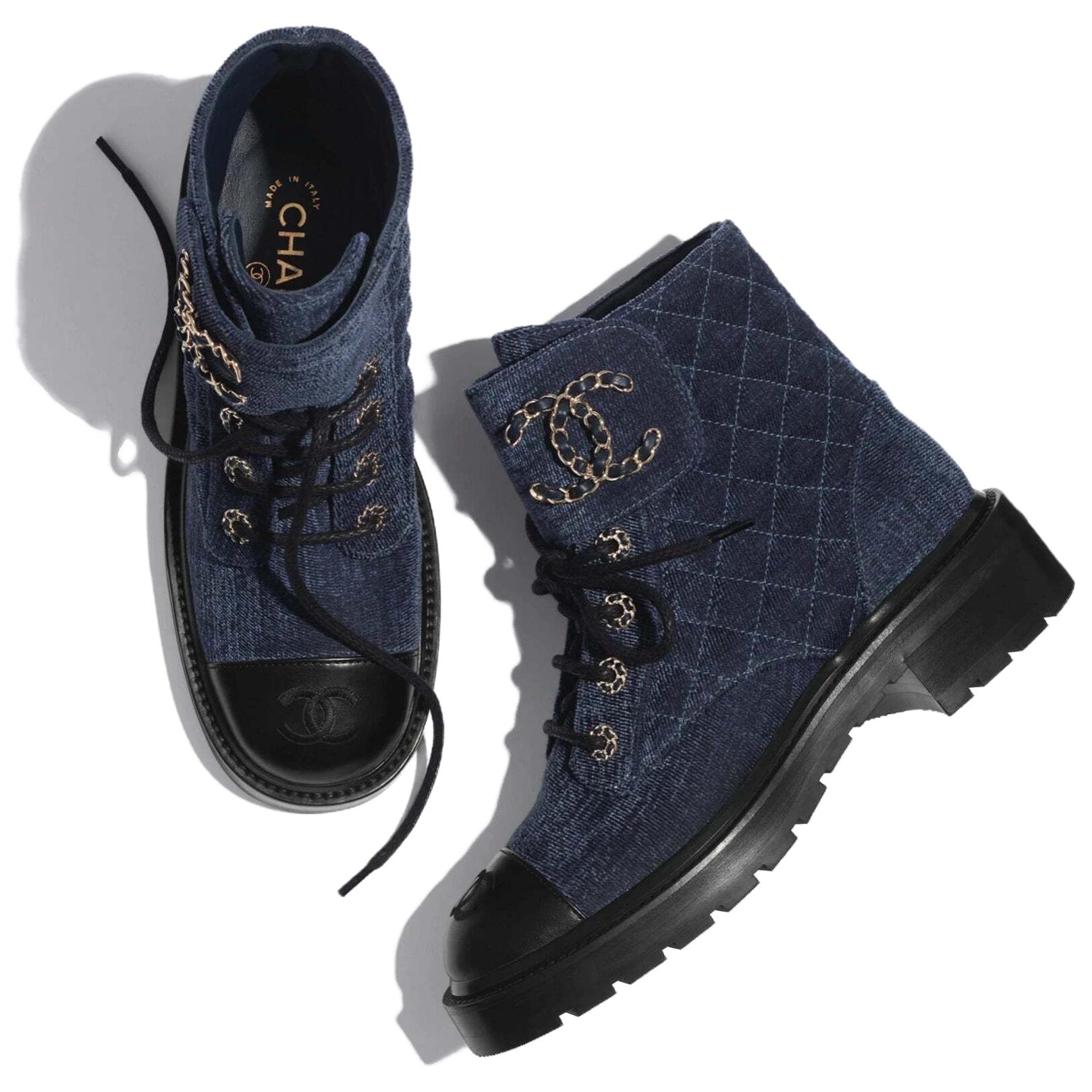 Lookbook (W) シャネル レディース ベルベットとカーフスキン身長アップショートブーツ 'ブルーブラック' G36424-Y55367-K3017