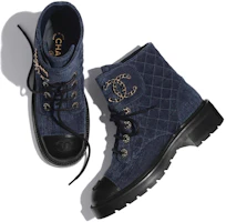Lookbook (W) Botas Cortas Altura Aumentada Chanel Terciopelo y Cuero Brillo 'Azul Negro' G36424-Y55367-K3017