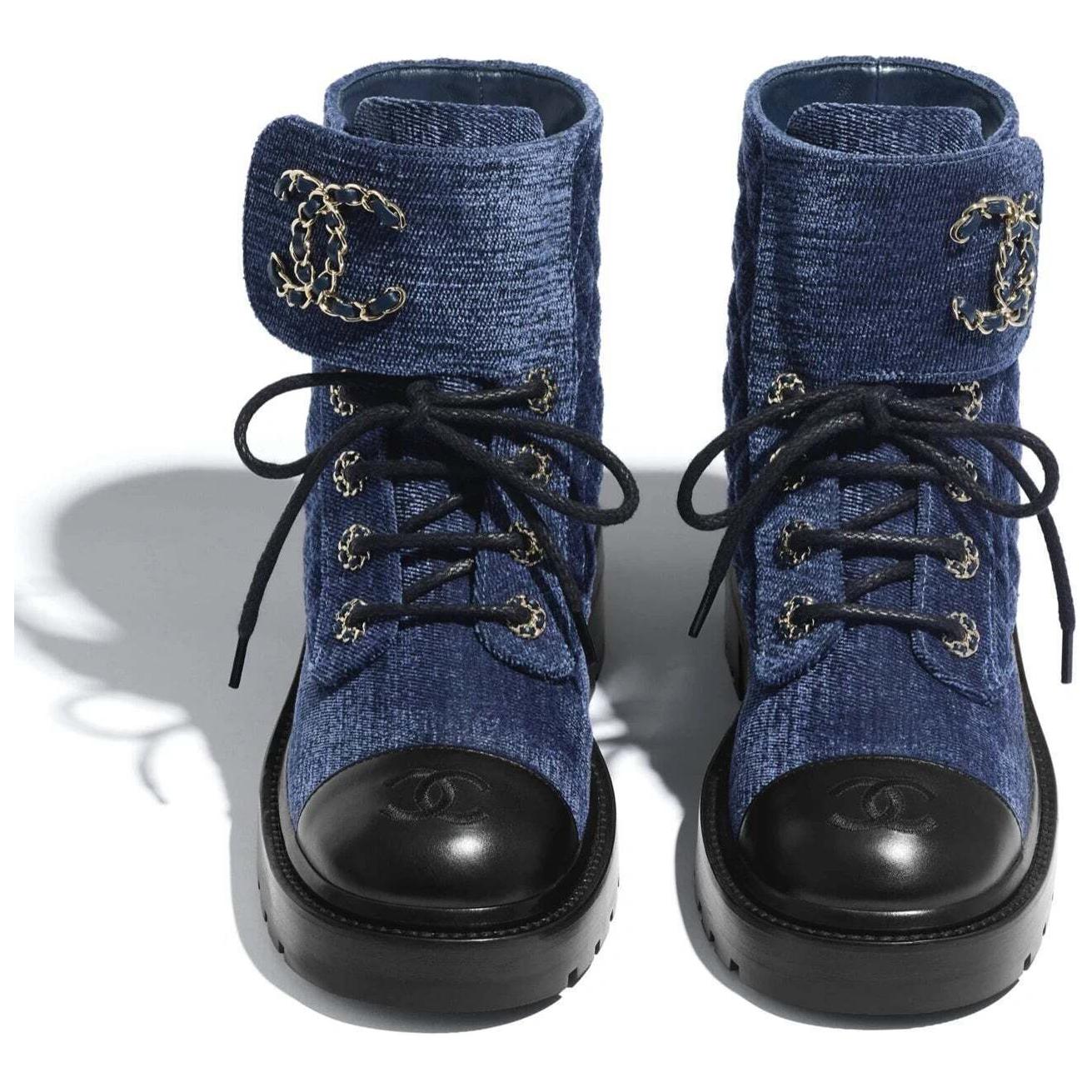 Purchase (W) シャネル レディース ベルベットとカーフスキン身長アップショートブーツ 'ブルーブラック' G36424-Y55367-K3017