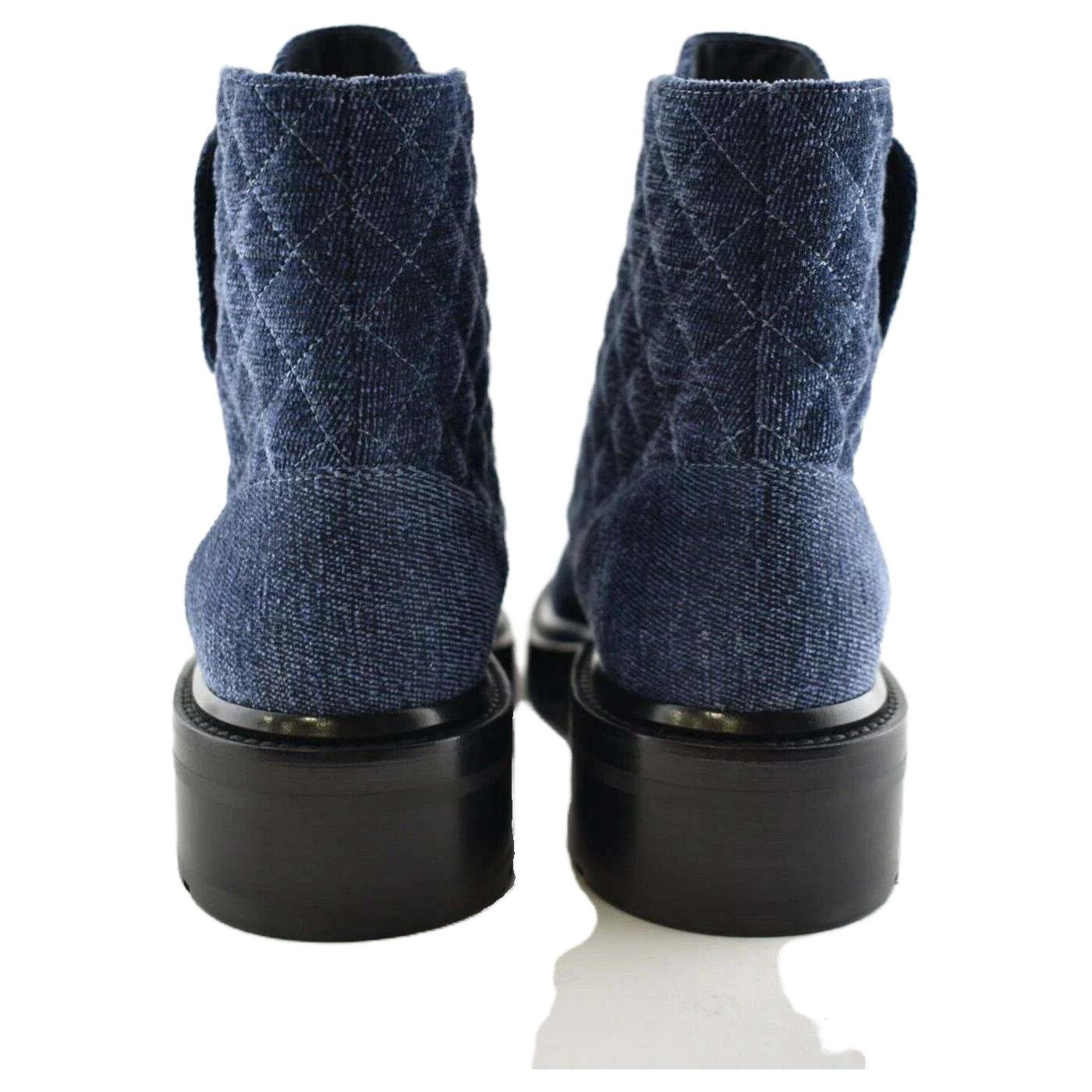 Details for (W) シャネル レディース ベルベットとカーフスキン身長アップショートブーツ 'ブルーブラック' G36424-Y55367-K3017