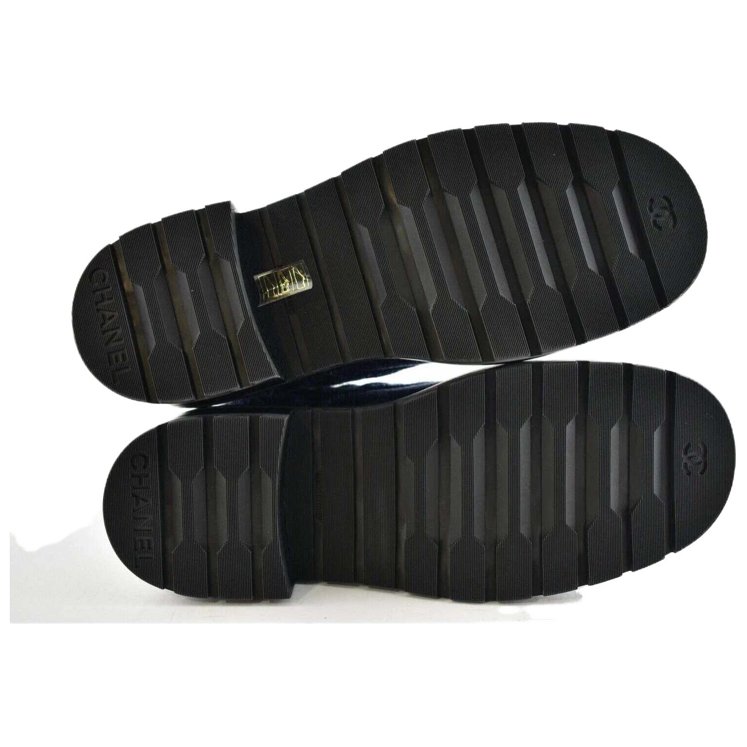 Sizing (W) シャネル レディース ベルベットとカーフスキン身長アップショートブーツ 'ブルーブラック' G36424-Y55367-K3017