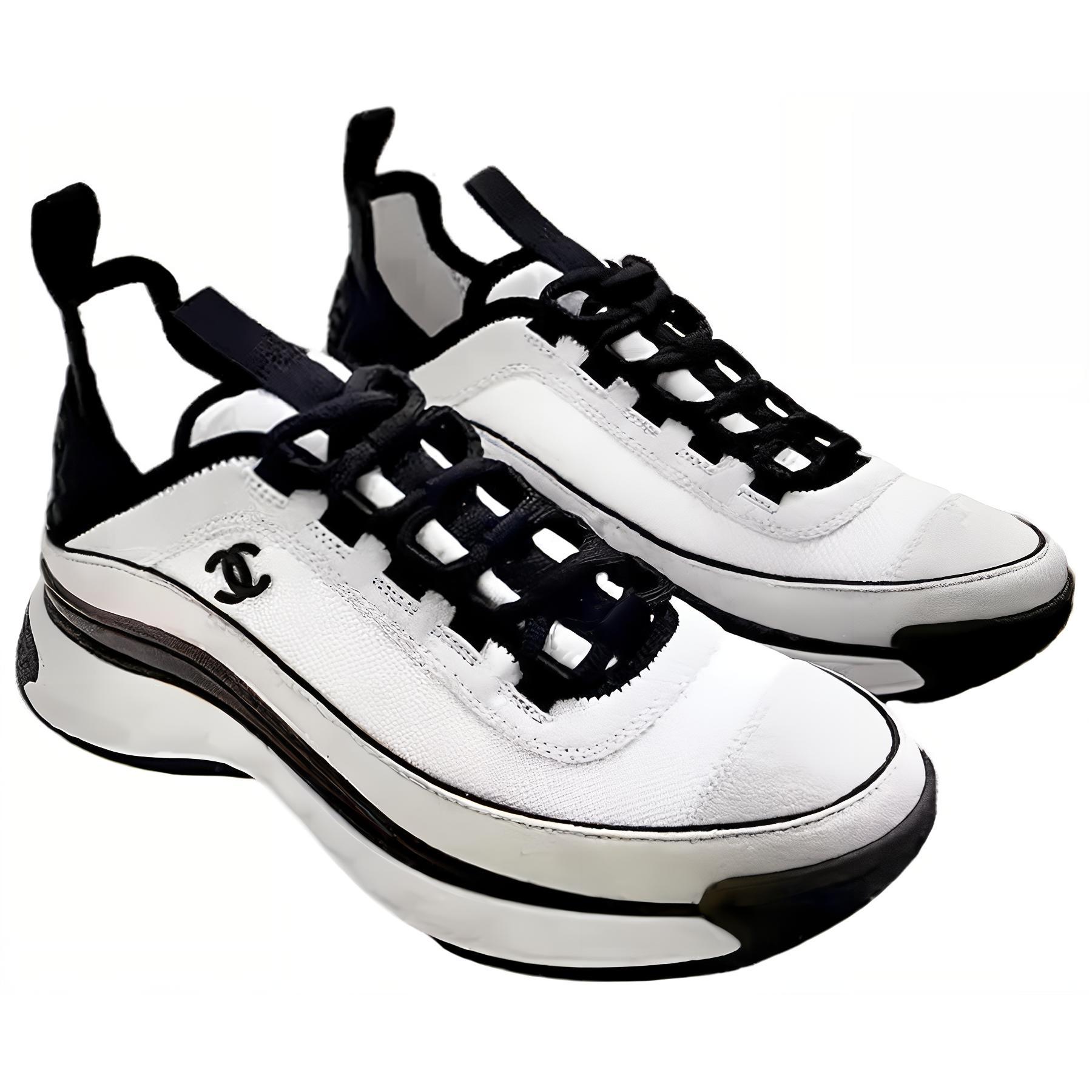 Lookbook (W) 샤넬 벨벳 송아지 가죽 & 믹스 섬유 스니커즈 '화이트 블랙' G39070-Y55826-K4283