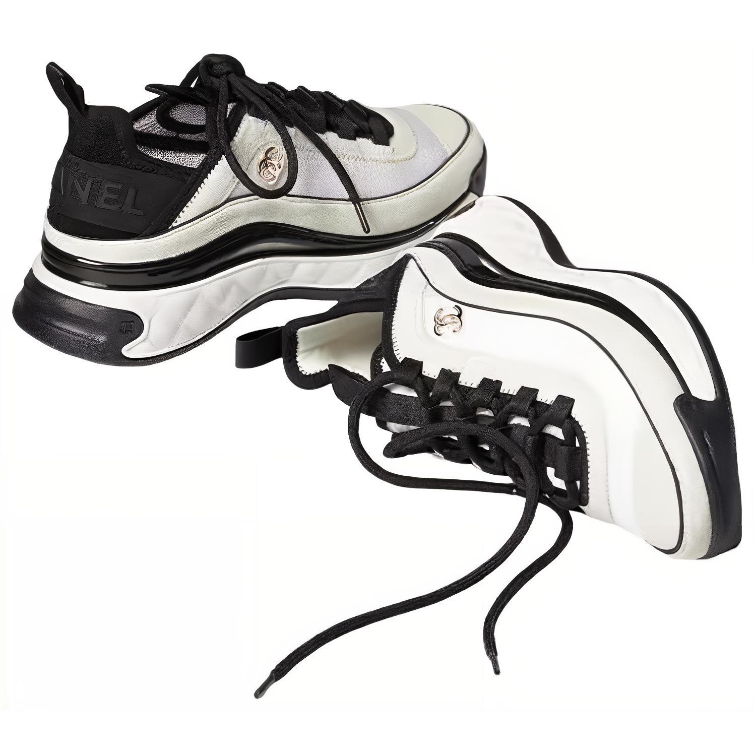 Purchase (W) 샤넬 벨벳 송아지 가죽 & 믹스 섬유 스니커즈 '화이트 블랙' G39070-Y55826-K4283