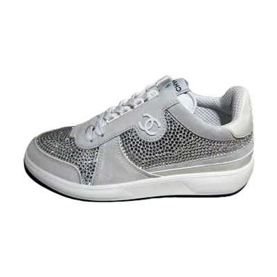(W) Chanel Velvet Logo Low-Top Sneakers 'Light Grey'