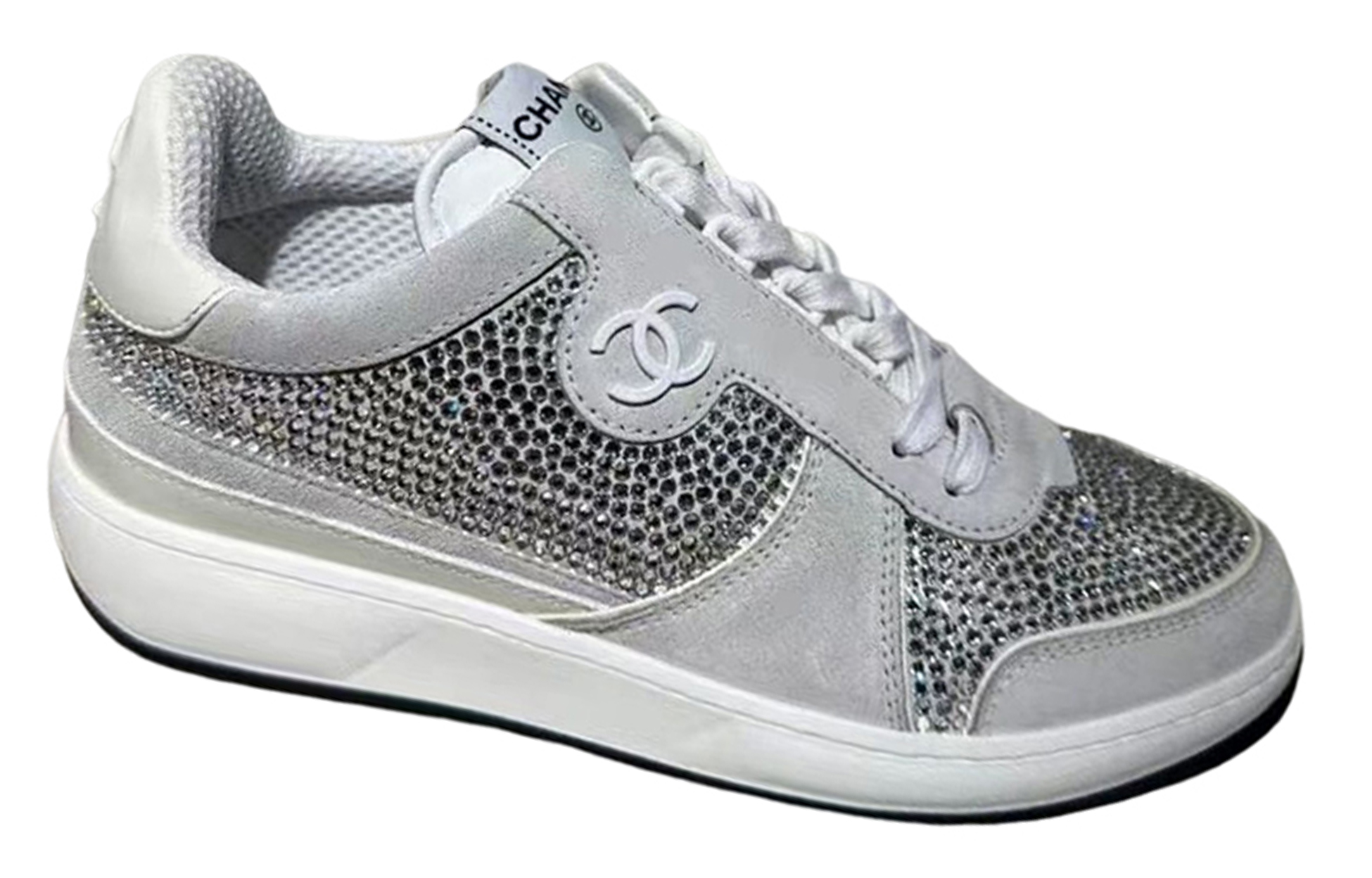 (W) Chanel Velvet Logo Low-Top Sneakers 'Light Grey' 圖 3