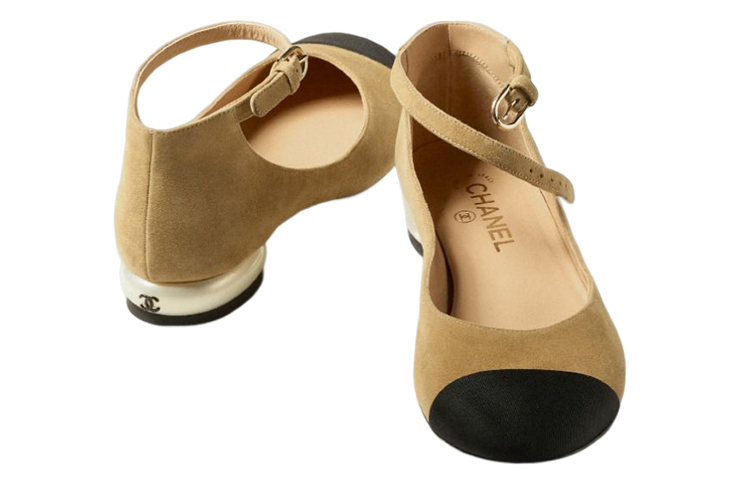 (W) Chanel Velvet Mary Jane Flats 'Beige' 圖 4