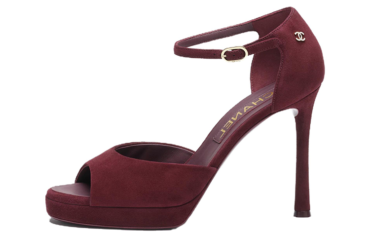 (Women) Chanel Velvet Open-Toe Buckle Slide 'Burgundy' G45289-B14501-NS332