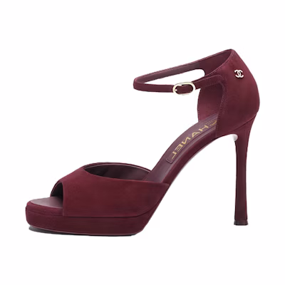 (W) Chanel Velvet Open-Toe Buckle Slide 'Burgundy'