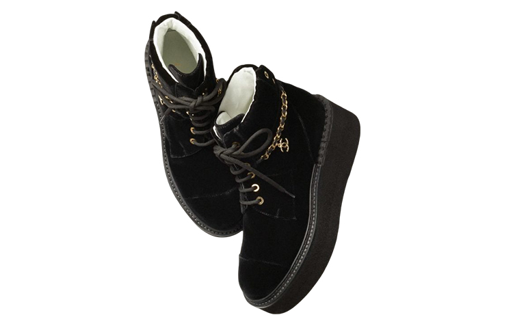 (W) Chanel Velvet Ribbon Thick-Soled Ankle Boots 'Black' 圖 3