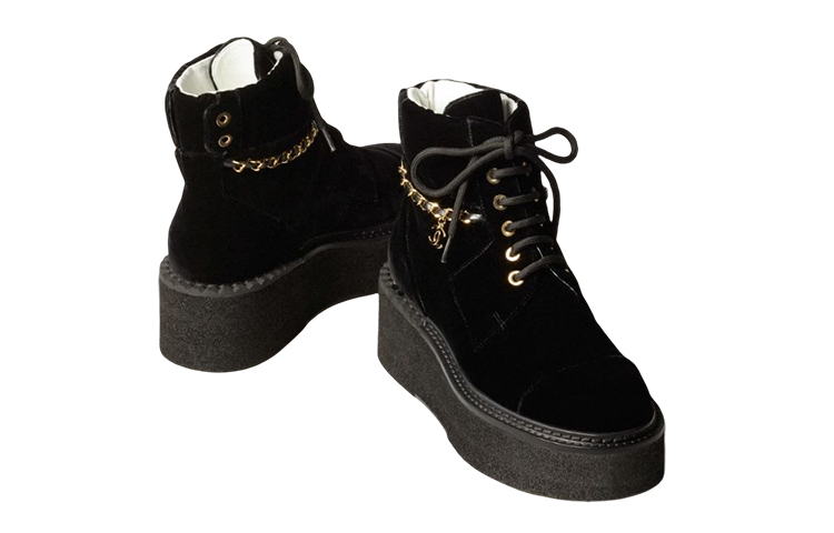 (W) Chanel Velvet Ribbon Thick-Soled Ankle Boots 'Black' 圖 4