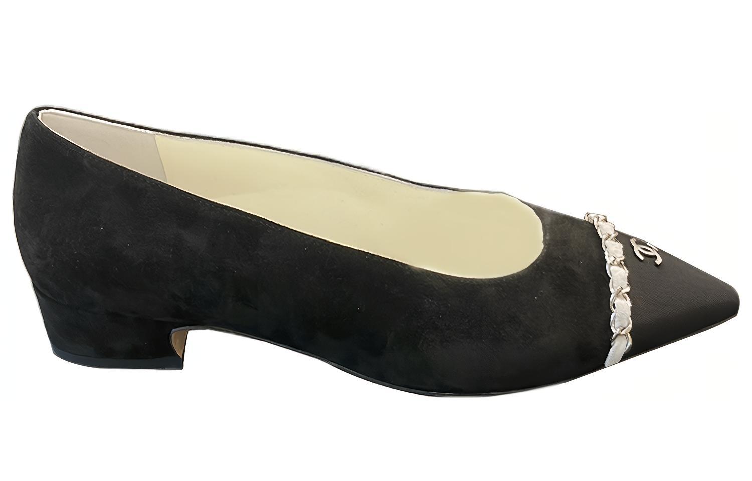 (W) Chanel Velvet Satin Buckle Metal Casual Flats 'Black' 圖 2