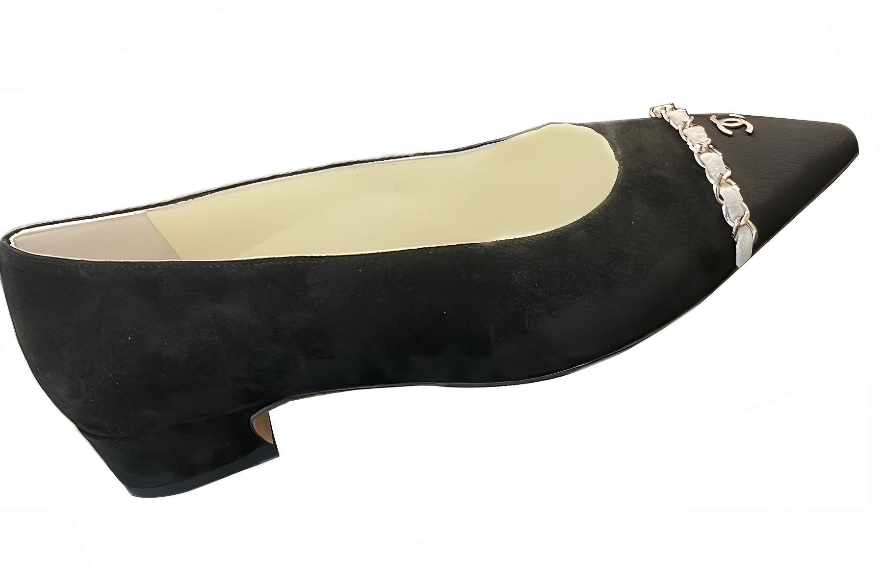 (W) Chanel Velvet Satin Buckle Metal Casual Flats 'Black' 圖 3