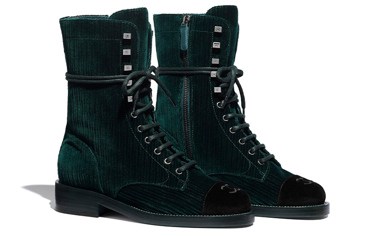 (W) Chanel Velvet Short Boots 'Green Black' 圖 2