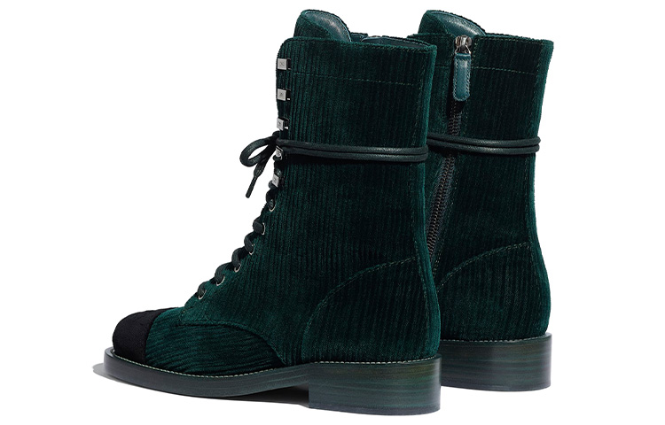 (W) Chanel Velvet Short Boots 'Green Black' 圖 4