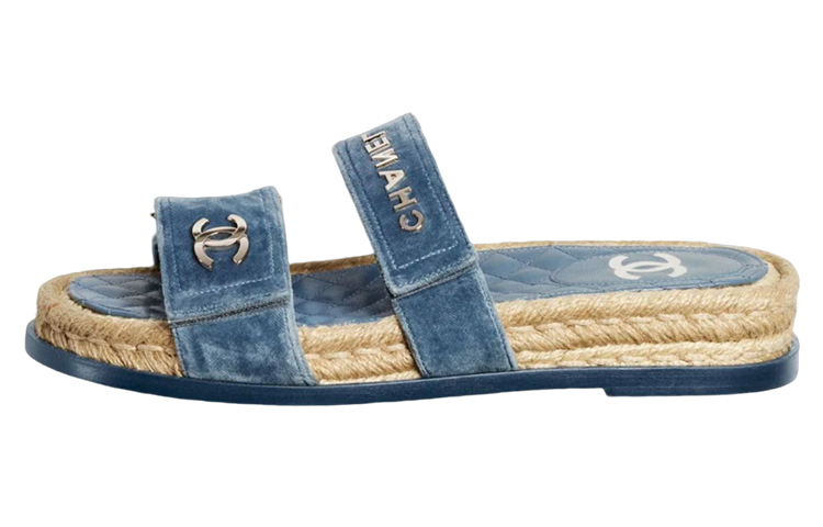 (W) Chanel Velvet Slide 'Blue Logo'