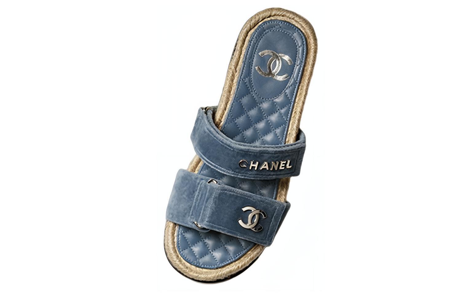 (W) Chanel Velvet Slide 'Blue Logo' 圖 4