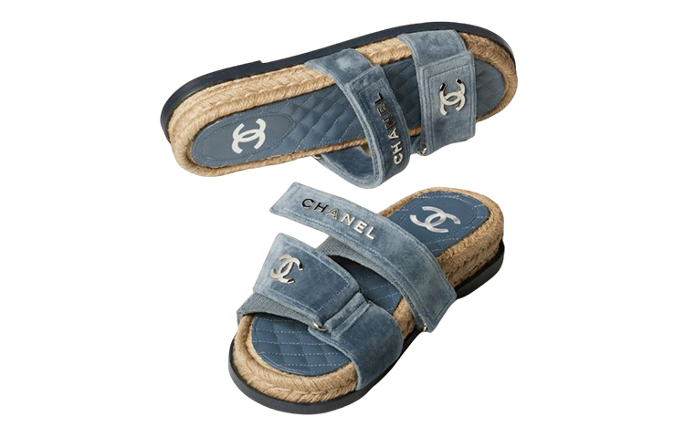 (W) Chanel Velvet Slide 'Blue Logo' 圖 5
