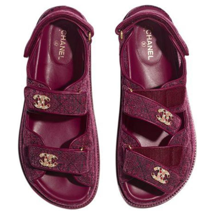 Shop (W) シャネル ベルベット スリップオン サンダル (ファッショナブルピンク) G35927-X56243-0L123