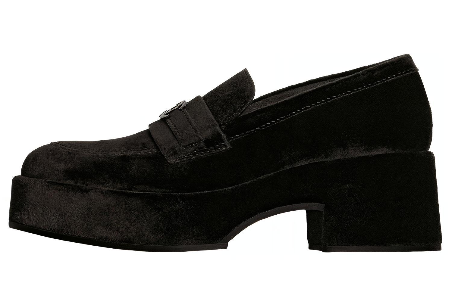 (W) Chanel Velvet Thick Sole 'Fashion Black'