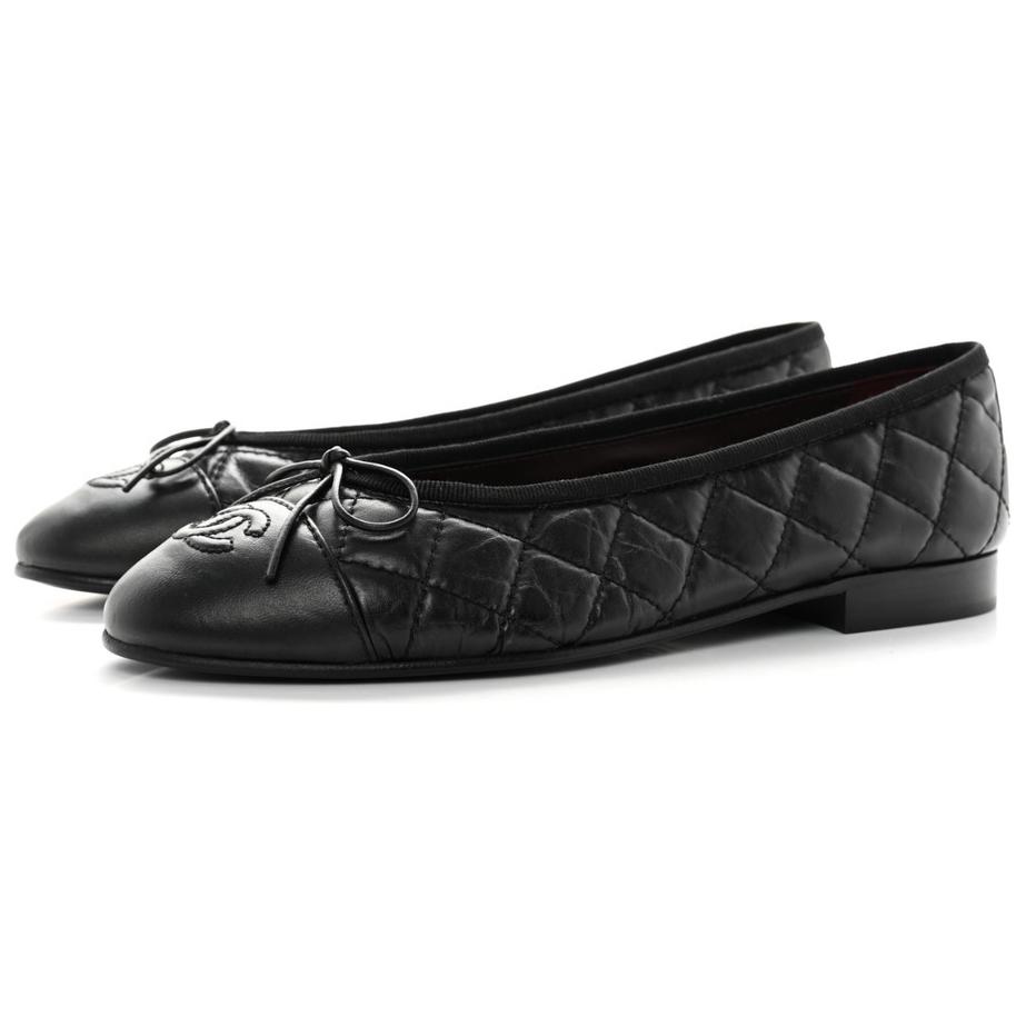 (W) Chanel Vintage Calfskin Flats 'Black' 圖 5