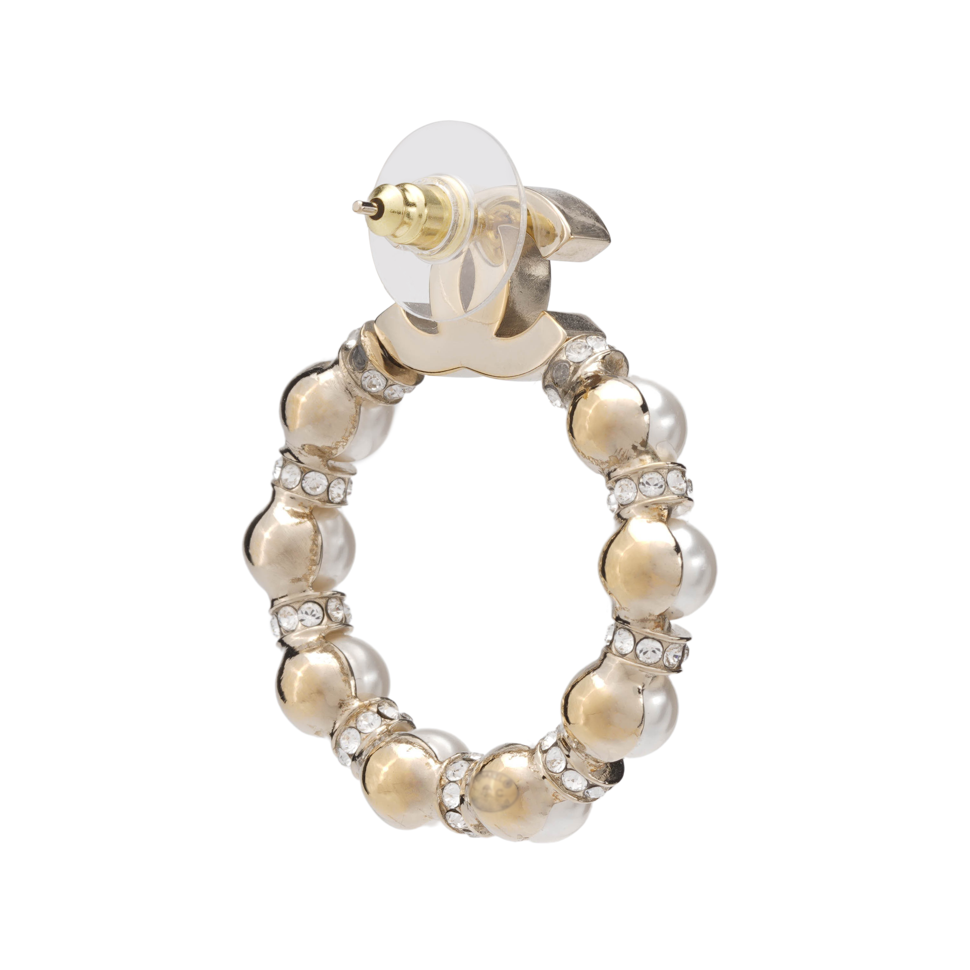 (Women) CHANEL White Pearl Earrings with Double C and Crystal Decor for Women AB5627-B03409-N7683 圖 4