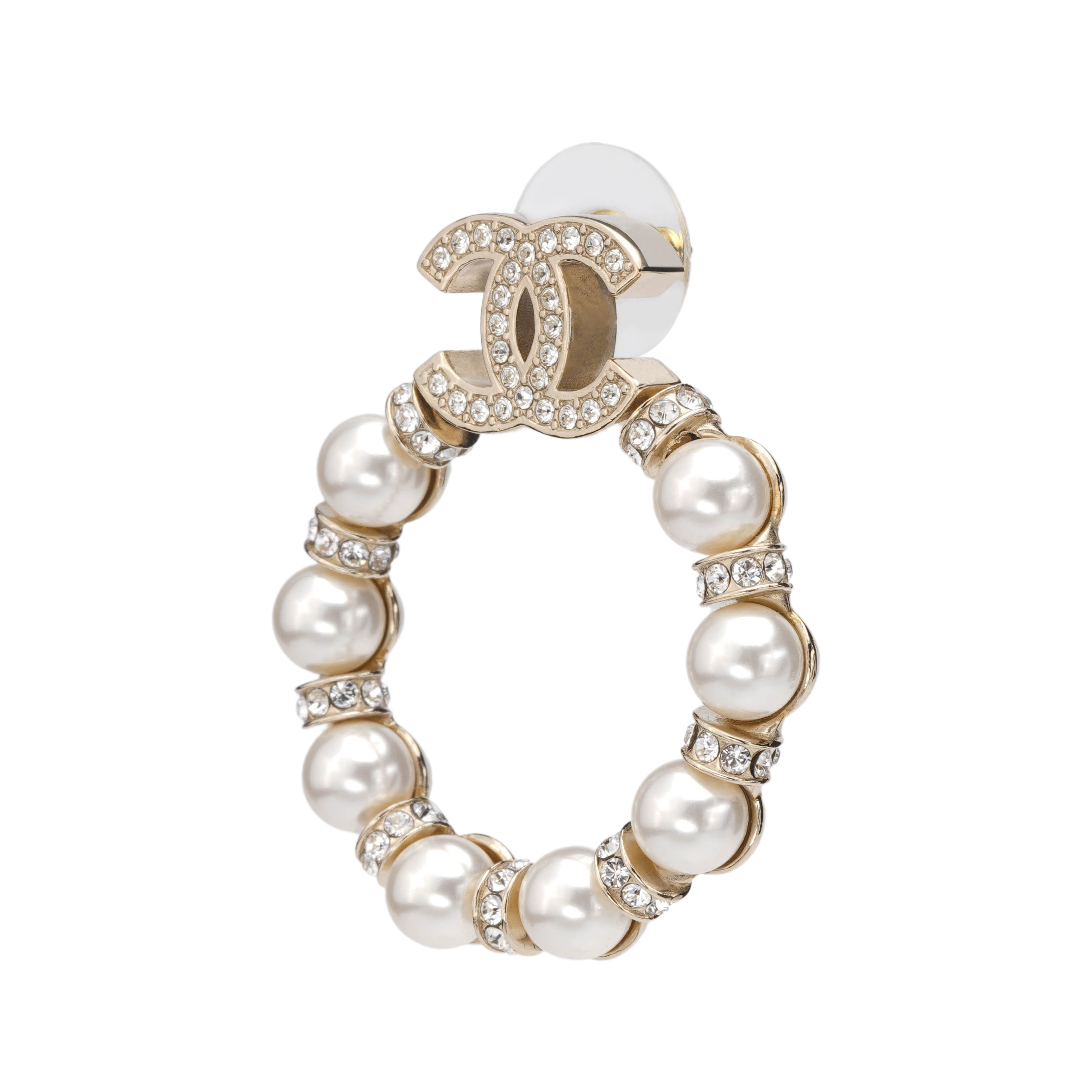 (Women) CHANEL White Pearl Earrings with Double C and Crystal Decor for Women AB5627-B03409-N7683 圖 5