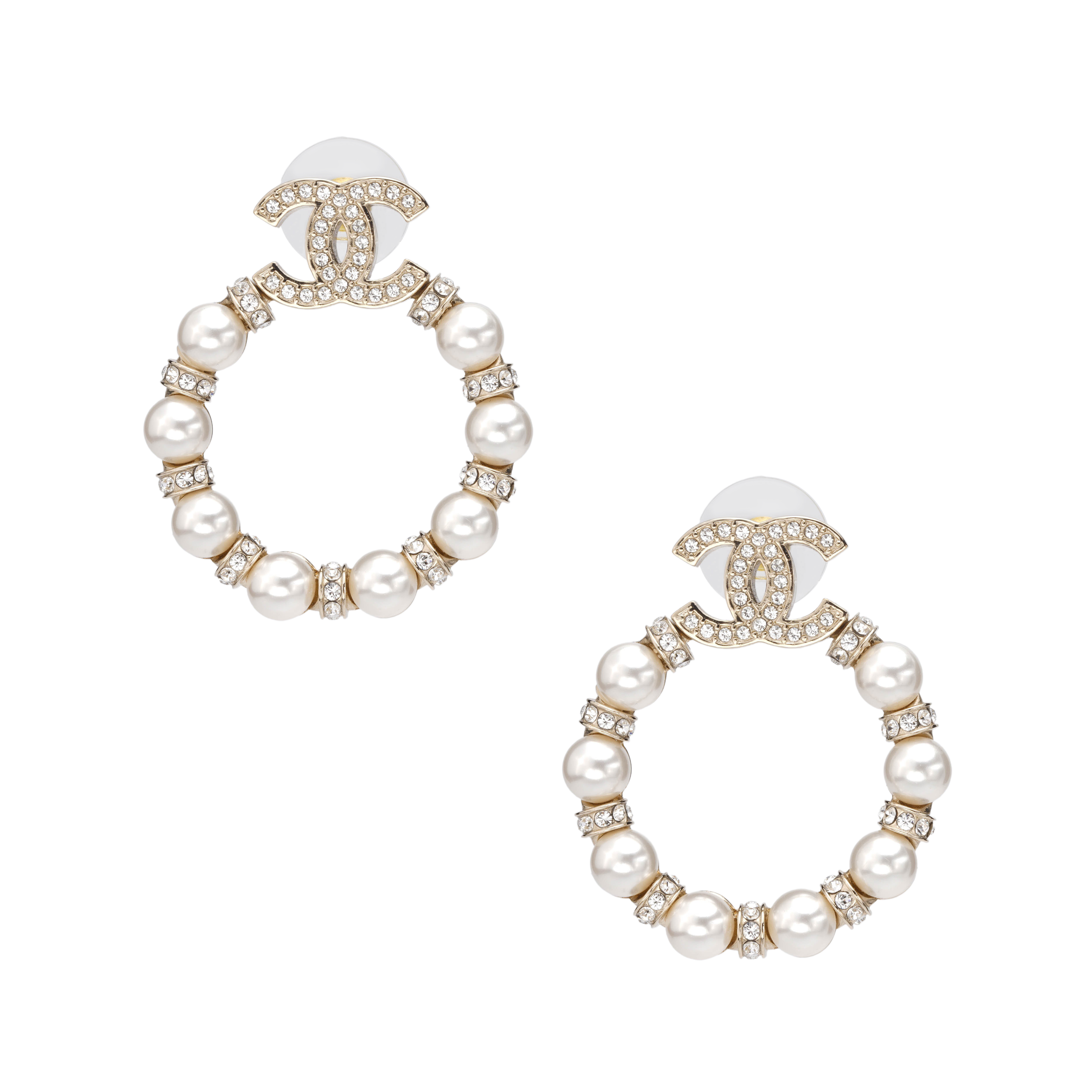 (Women) CHANEL White Pearl Earrings with Double C and Crystal Decor for Women AB5627-B03409-N7683 圖 6