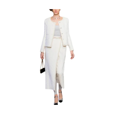 (Women) Chanel White Silk Jacquard Jacket Embroidered, Long Sleeve, Fall Edition. P71059-V62263-NC641