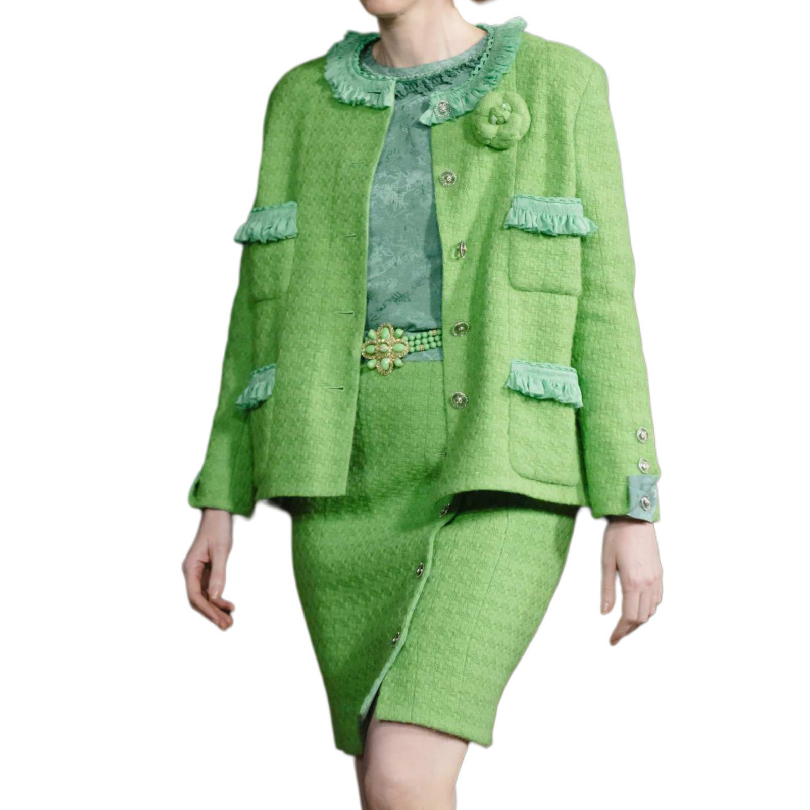 Lookbook (W) Falda Casual Mujer CHANEL Verde Tweed Cintura Media con Detalles de Botones. P77747-V69453-NY822