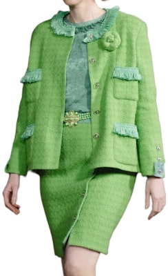 (Women) CHANEL Women’s Green Tweed Mid-Waist Casual Skirt with Button Details. P77747-V69453-NY822 Lookbook (Women) CHANEL Women’s Green Tweed Mid-Waist Casual Skirt with Button Details. P77747-V69453-NY822