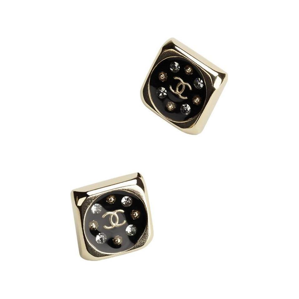 (Women) CHANEL Women’s Square Metal Resin Rhinestone Earrings - Gold. AB7972B07765 圖 2
