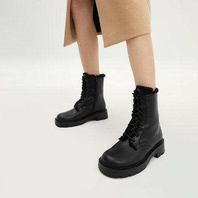 (Women) CHARLES & KEITH 21 PU Lace-Up Fluffy Platform Boots 'Black' CK1-90920099_BLACK Details for (Women) CHARLES & KEITH 21 PU Lace-Up Fluffy Platform Boots 'Black' CK1-90920099_BLACK