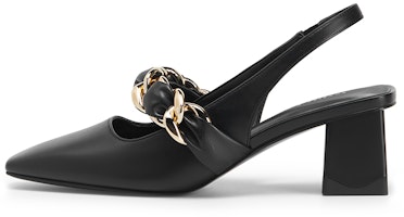 (Women) CHARLES & KEITH Block Heel Square Toe 'Black Chain Strap' CK1-60920311_BLACK (Women) CHARLES & KEITH Block Heel Square Toe 'Black Chain Strap' CK1-60920311_BLACK