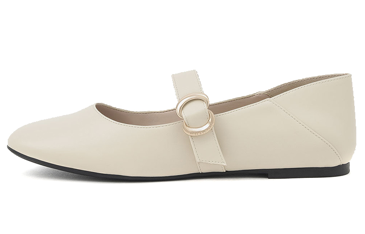 (Women) CHARLES & KEITH Buckled Round-Toe Mary Jane Ballet Flats 'Beige' CK1-70580166_CHALK