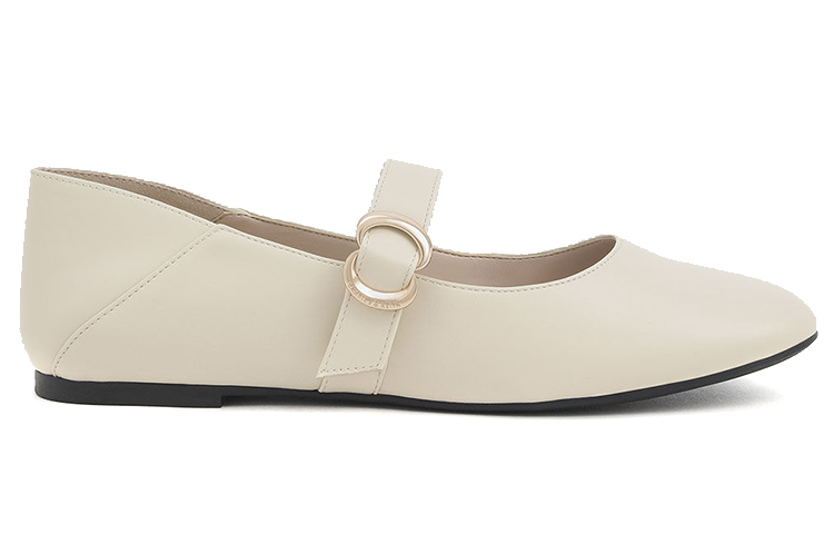 Order (W) CHARLES & KEITH Kasut Ballet Mary Jane Berbuckle Hujung Bulat 'Beige' CK1-70580166_CHALK