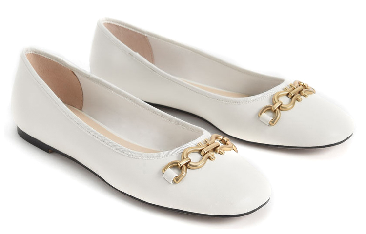 Lookbook (W) CHARLES & KEITH Kasut Balerina Rantaian PU 'Keselesaan Ringkas Putih' CK1-70580162_CHALK