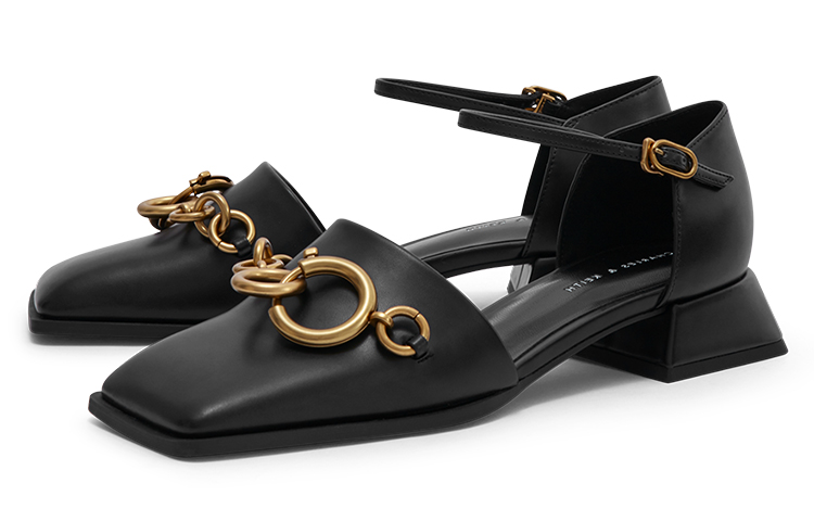 Order (W) CHARLES & KEITH スクエアトゥチェーンヒール (黒) CK1-60900154_BLACK