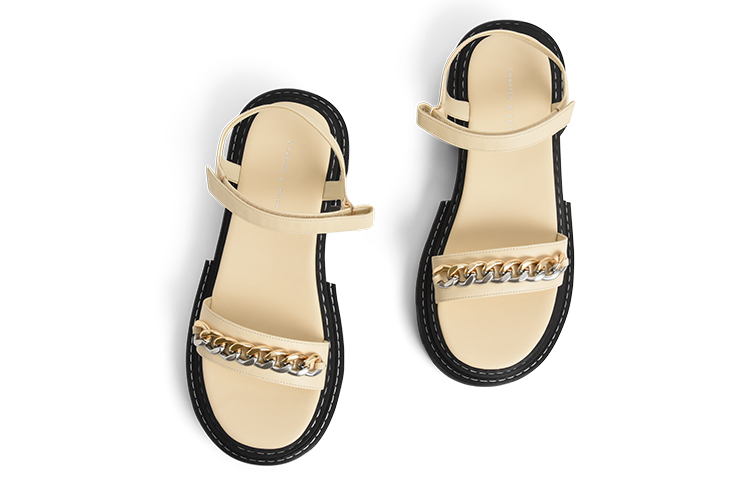 Lookbook (W) CHARLES & KEITH Sandal Hak Blok Terbuka 'Merah Muda Putih' CK1-70920097_CHALK