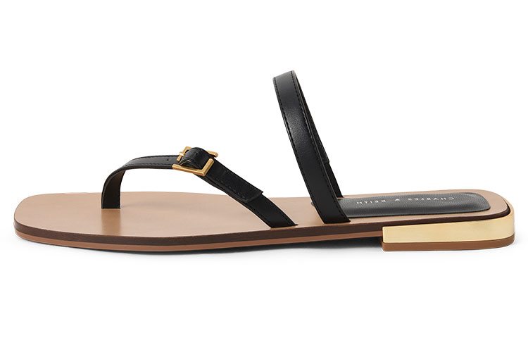 (Women) CHARLES & KEITH Charles & Keith PU Square Toe Thong Slides 'Black' CK1-70380936_BLACK